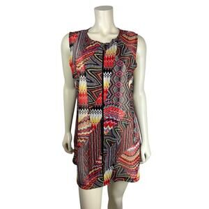 Damee Inc Abstract Print Zip Tunic Vest Size M Sleeveless Colorful Art to Wear